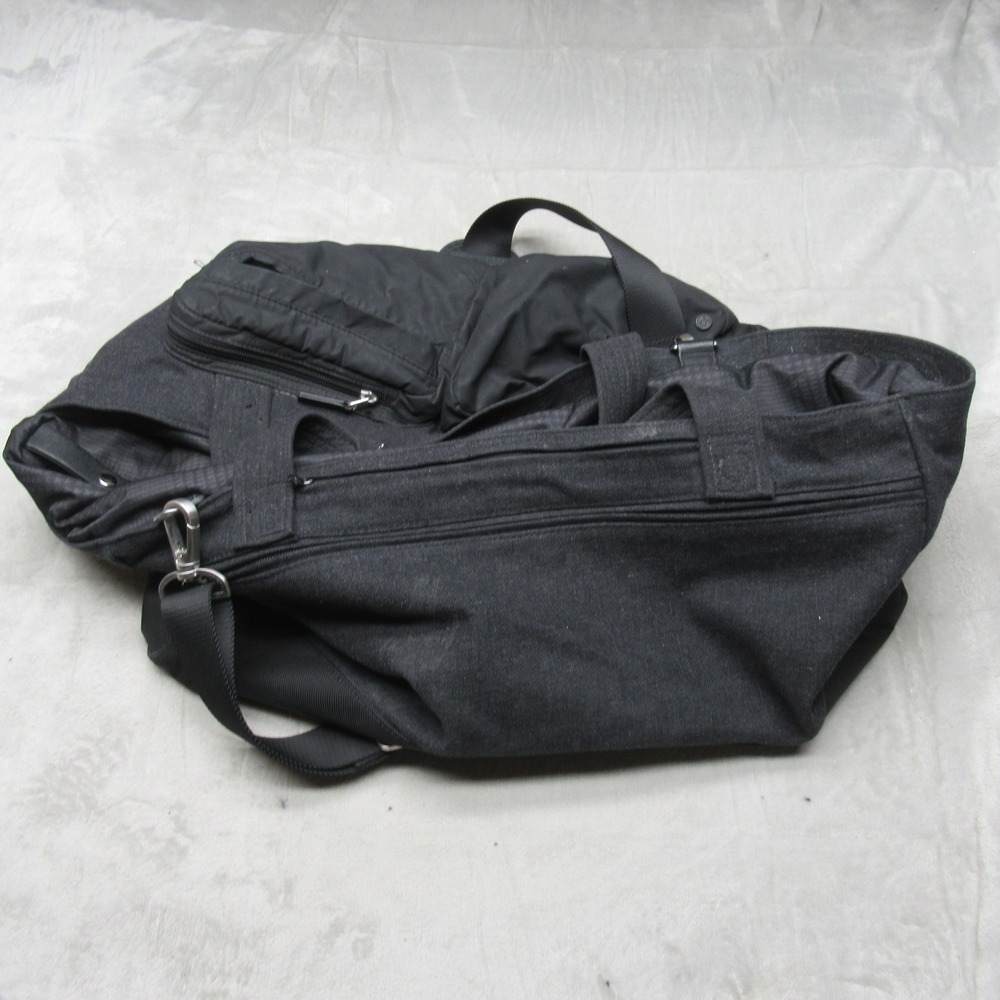 Lululemon Duffel Bag One Size Black Canvas Pocket Shoulder Strap Wool Blend‎